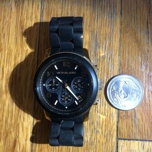 Michael Kors black leather and gold detail watch